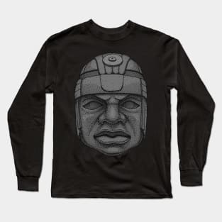 Olmec Stone Head Greyscale Long Sleeve T-Shirt